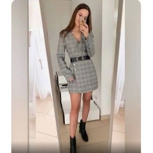 Zara Plaid Embellished buttons Blazer Dress